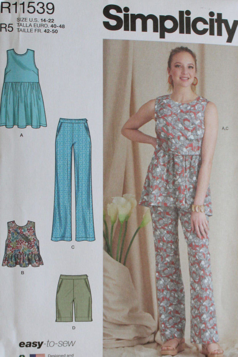 Simplicity R11539, Misses Tops, Pants, Shorts, Uncut Sewing Pattern