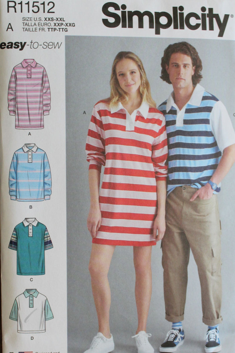 Simplicity R11512, Mens, Womens Shirts, Uncut Sewing Pattern