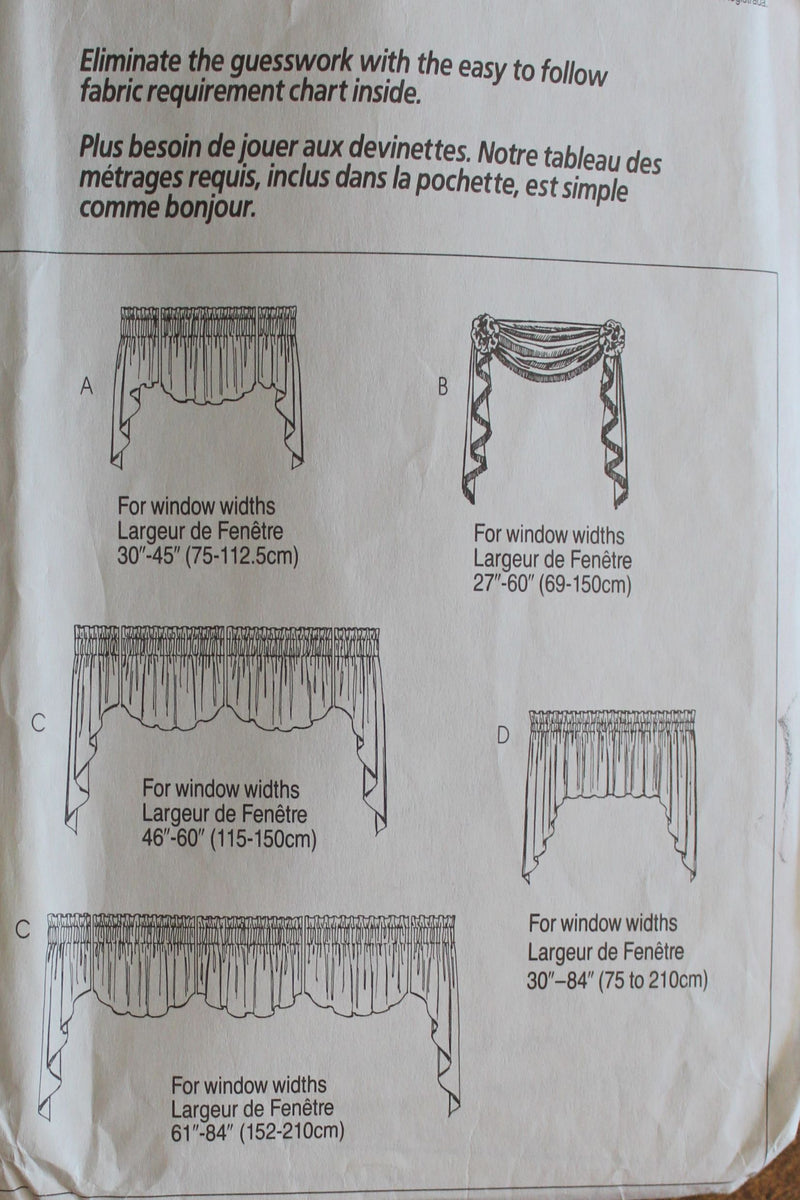 McCalls 8375, Window Treatments, Valance, Uncut Sewing Pattern