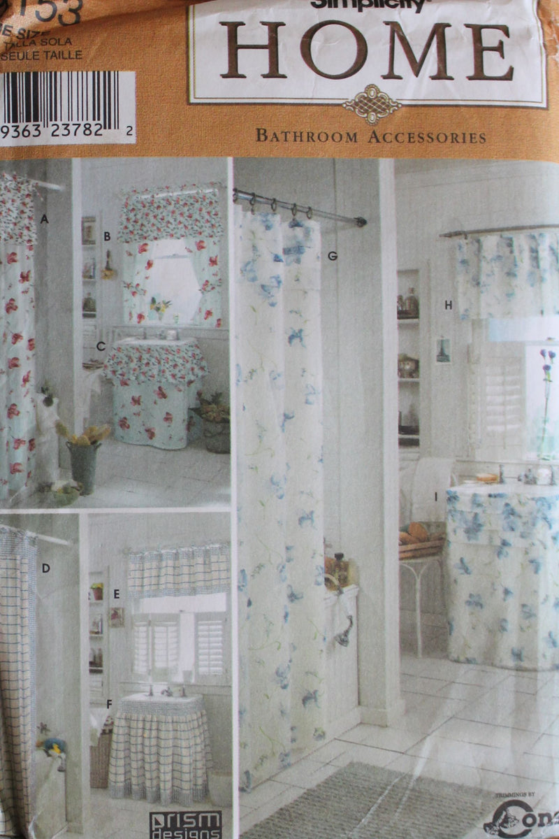 Simplicity 9153, Bathroom Accessories, Window Treatments, Shower Curtain, Uncut Sewing Pattern