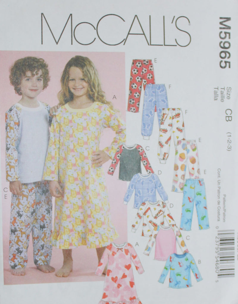McCalls M5965, Childrens Sleepwear, Uncut Sewing Pattern