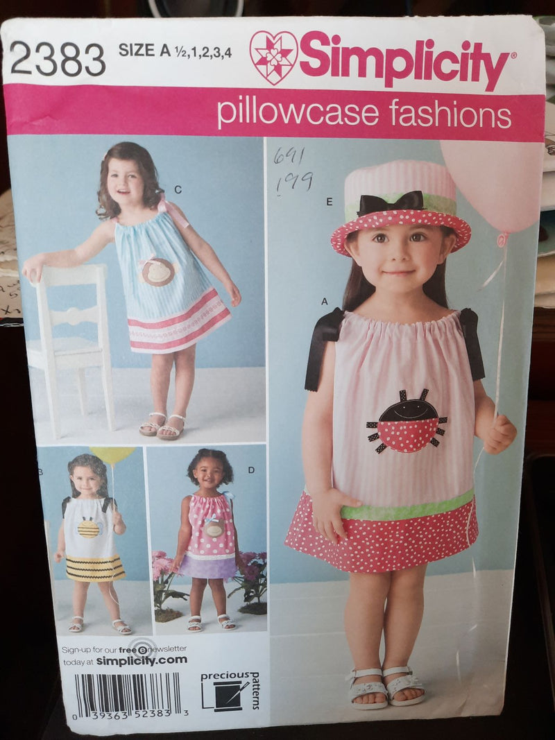 Simplicity 2383, Girls Dresses, Hats, Uncut Sewing Pattern