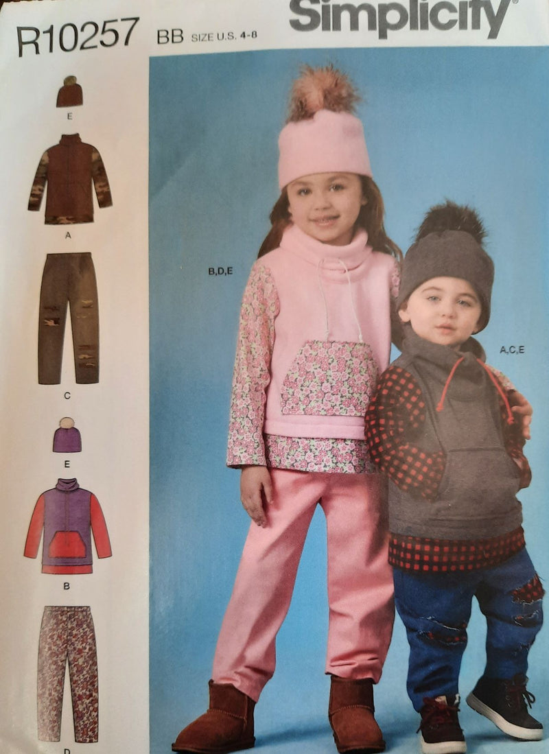 Simplicity R10257, Childrens Hats, Pants, Tops, Uncut Sewing Pattern