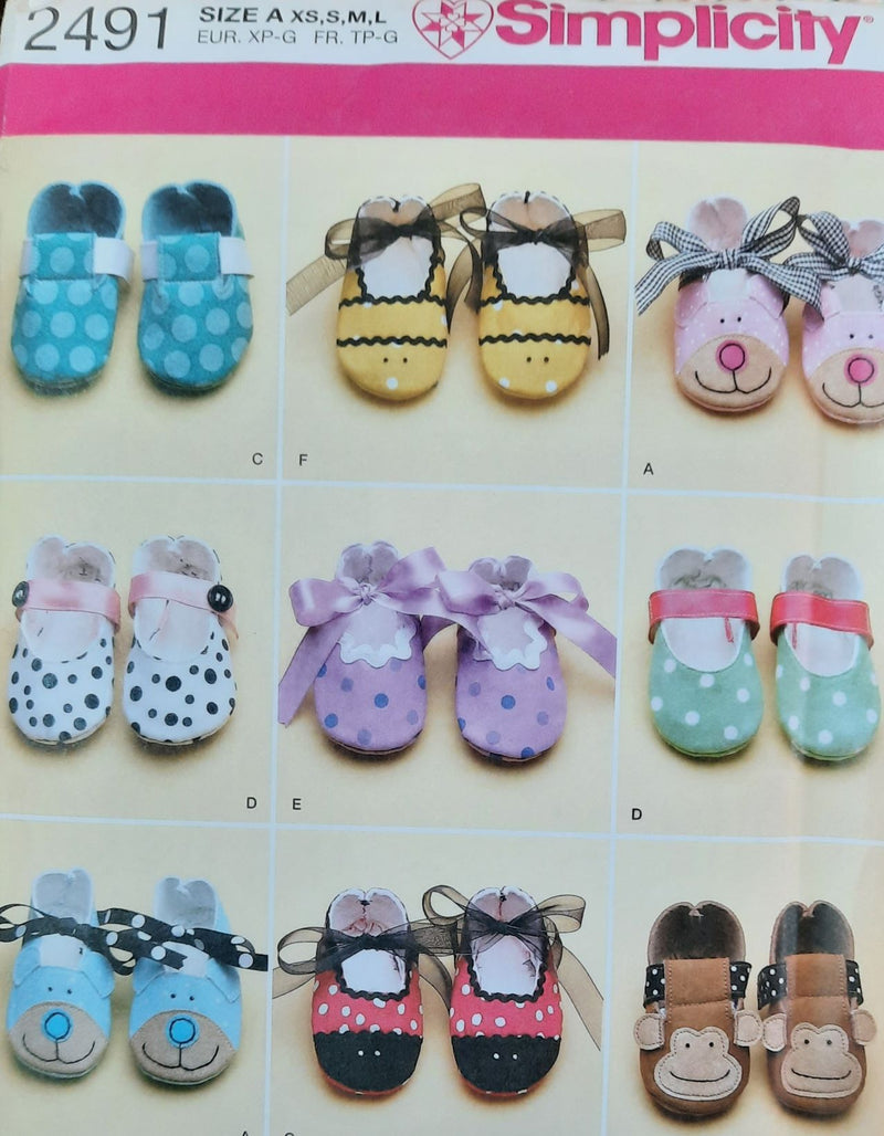 Simplicity 2491, Baby Shoes, Footwear, Infants, Uncut Sewing Pattern