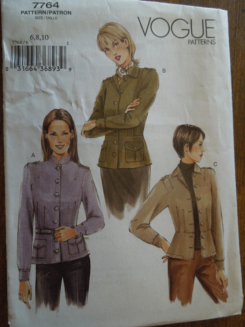 Vogue 7764, Misses Jackets, Petite, UNCUT sewing pattern, Sale