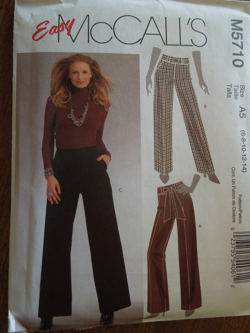 McCalls M5710, Misses, Pants, 3 Styles, Sizes 6 to 14,  UNCUT sewing pattern