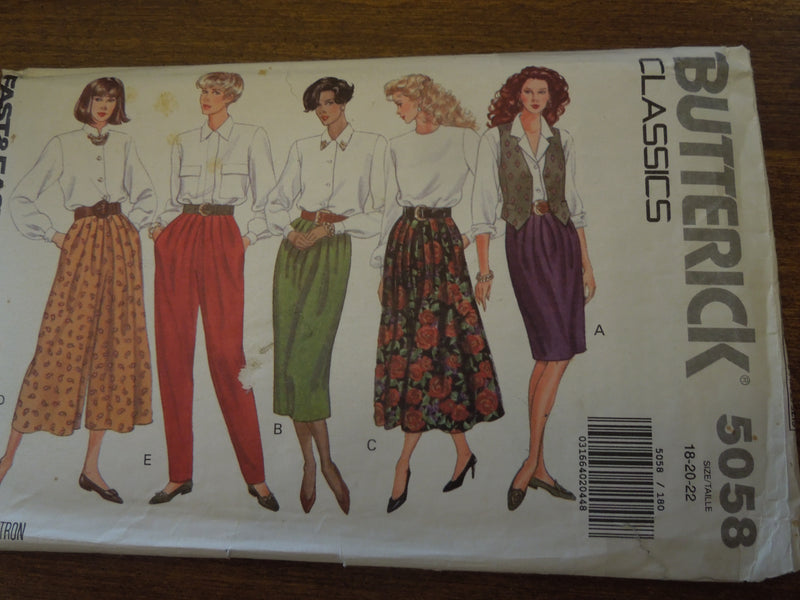 Butterick 5058, Misses, Pants, Skirts, Split Skirts, UNCUT sewing pattern