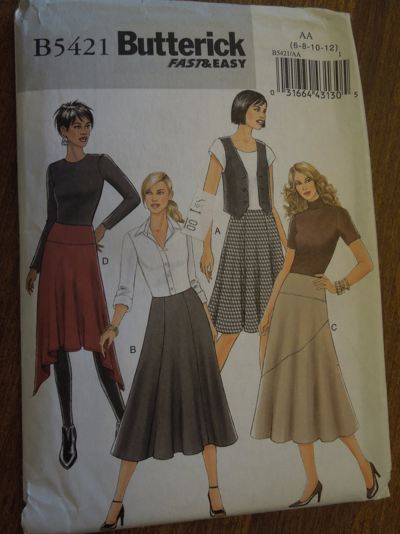 Butterick B5421, Misses Skirts, UNCUT sewing pattern