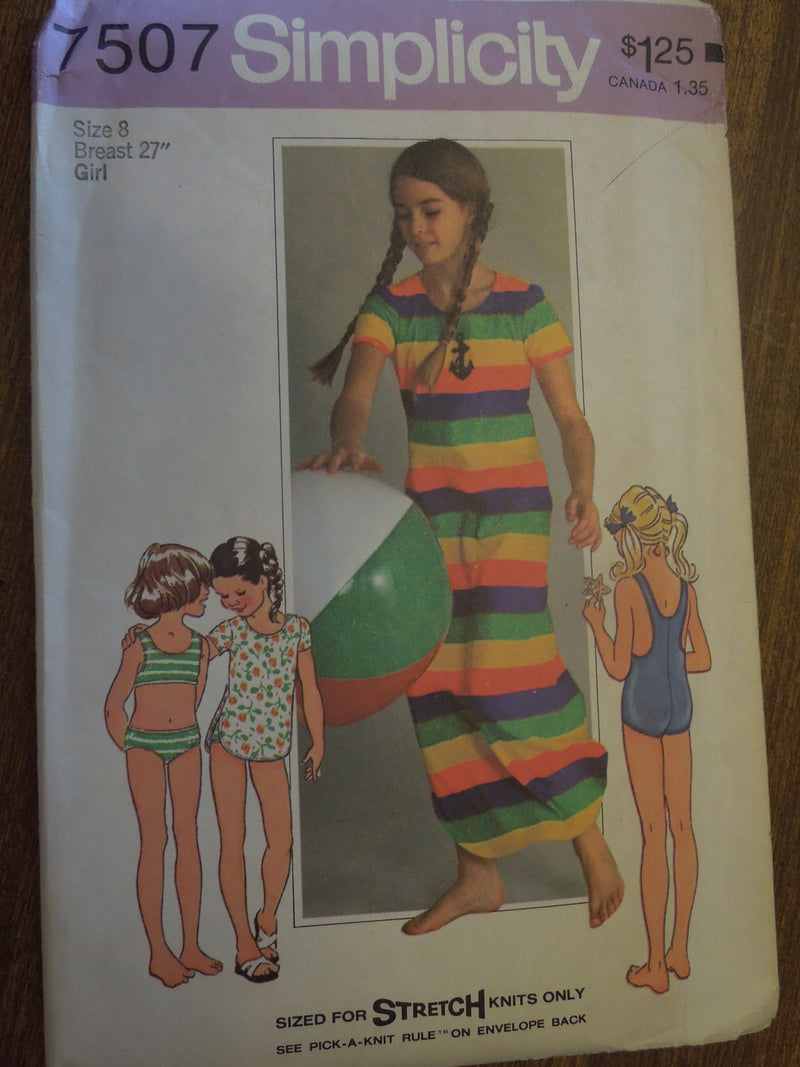 Simplicity 7507, Girls Swimsuits, Coverups, UNCUT sewing pattern