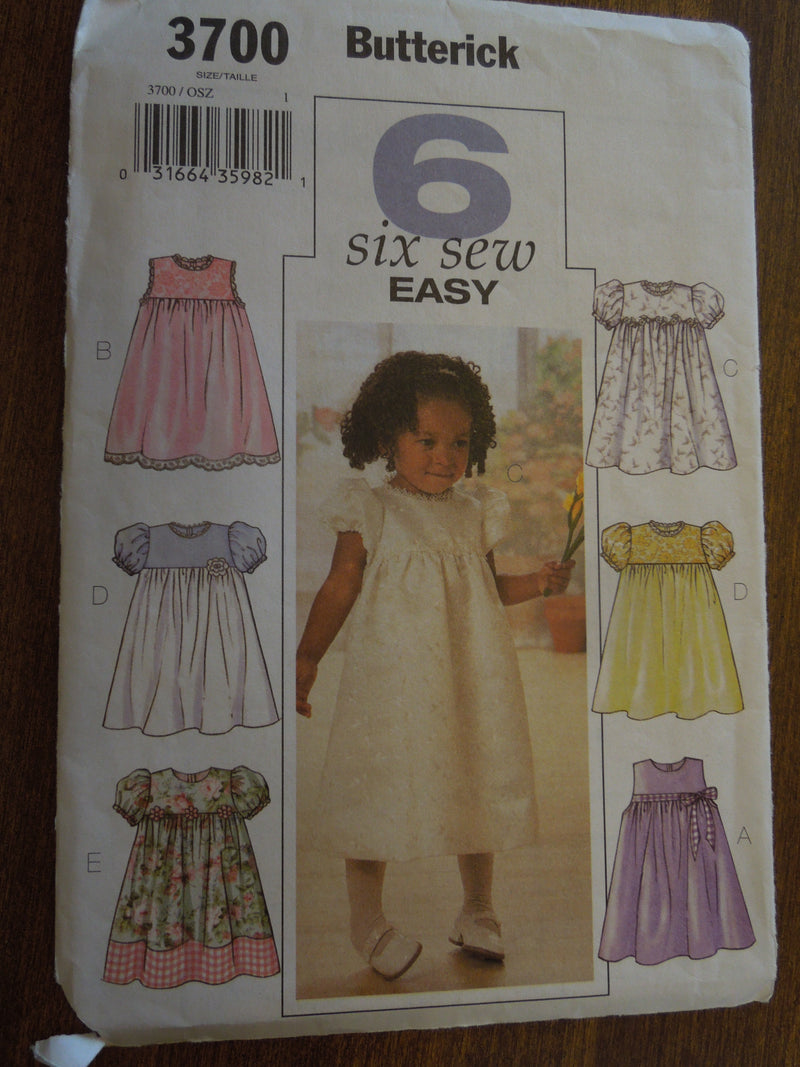 Butterick 3700, Childrens, Dresses, Sizes 1-4, UNCUT sewing pattern