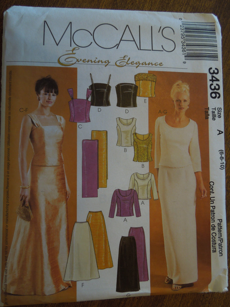 McCalls 3436, Misses Evening Wear, Petite, UNCUT sewing pattern