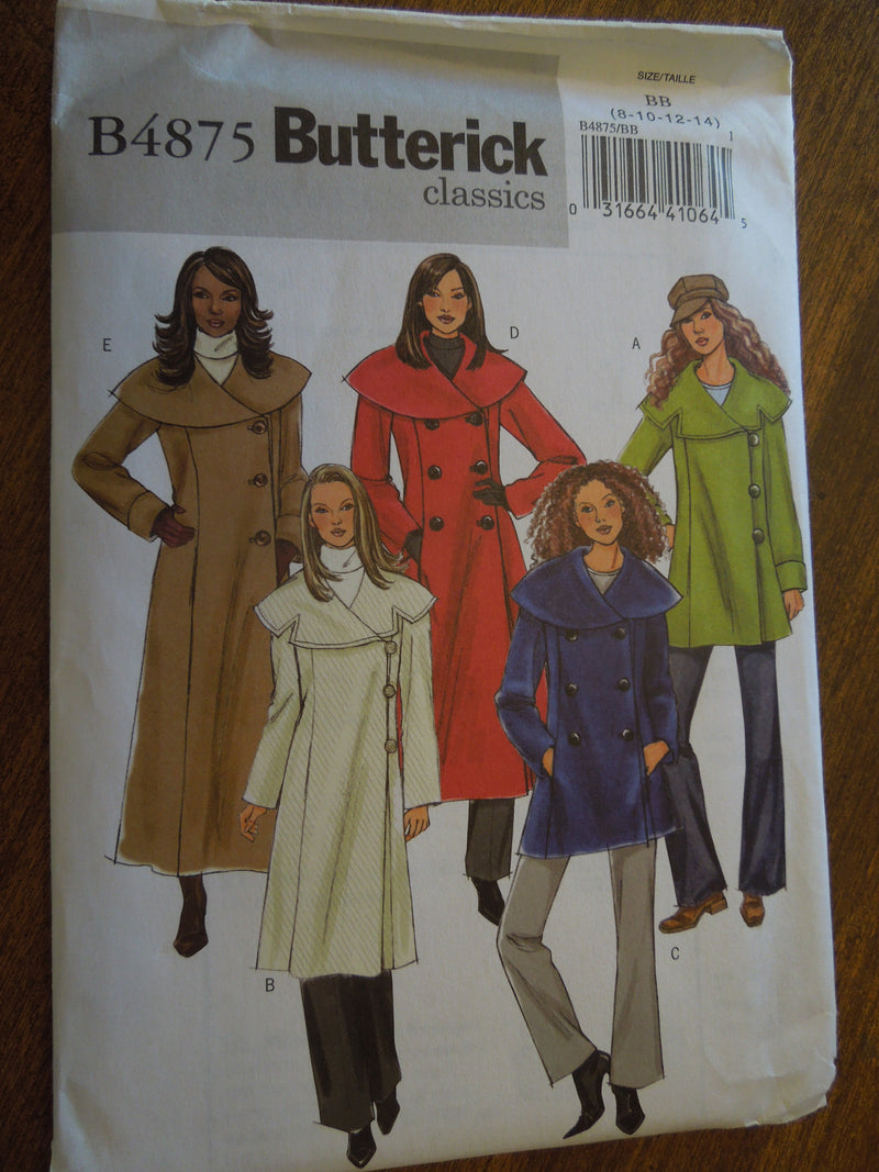 Butterick B4875, Misses, Jackets, Coats, Lined, Petite, UNCUT sewing pattern