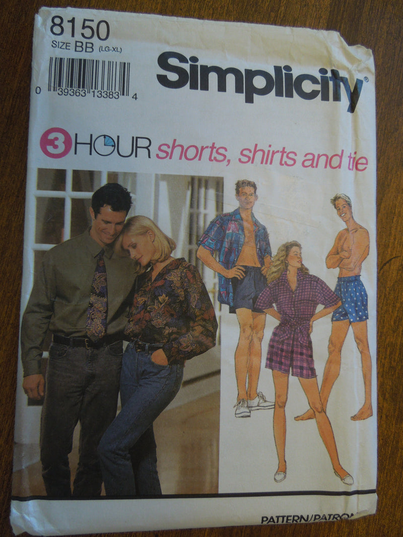 Simplicity 8150, Mens, Misses, Shirts, Boxer Shorts, Neckties,  UNCUT sewing pattern