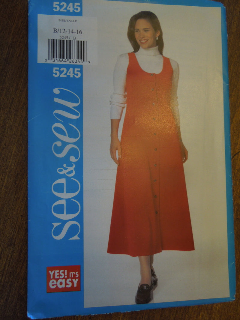 Butterick, See and Sew 5245, Misses, Dresses, Jumpers, Petite, UNCUT sewing pattern, sale