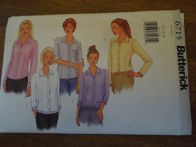 Butterick 6715,  Misses, Shirts, Petite, UNCUT sewing pattern