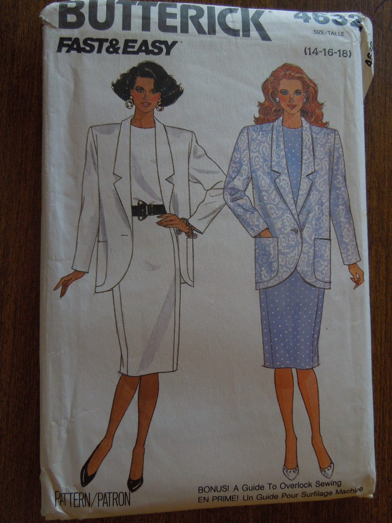 Butterick 4632, Misses, Jackets, Dresses, UNCUT sewing patttern