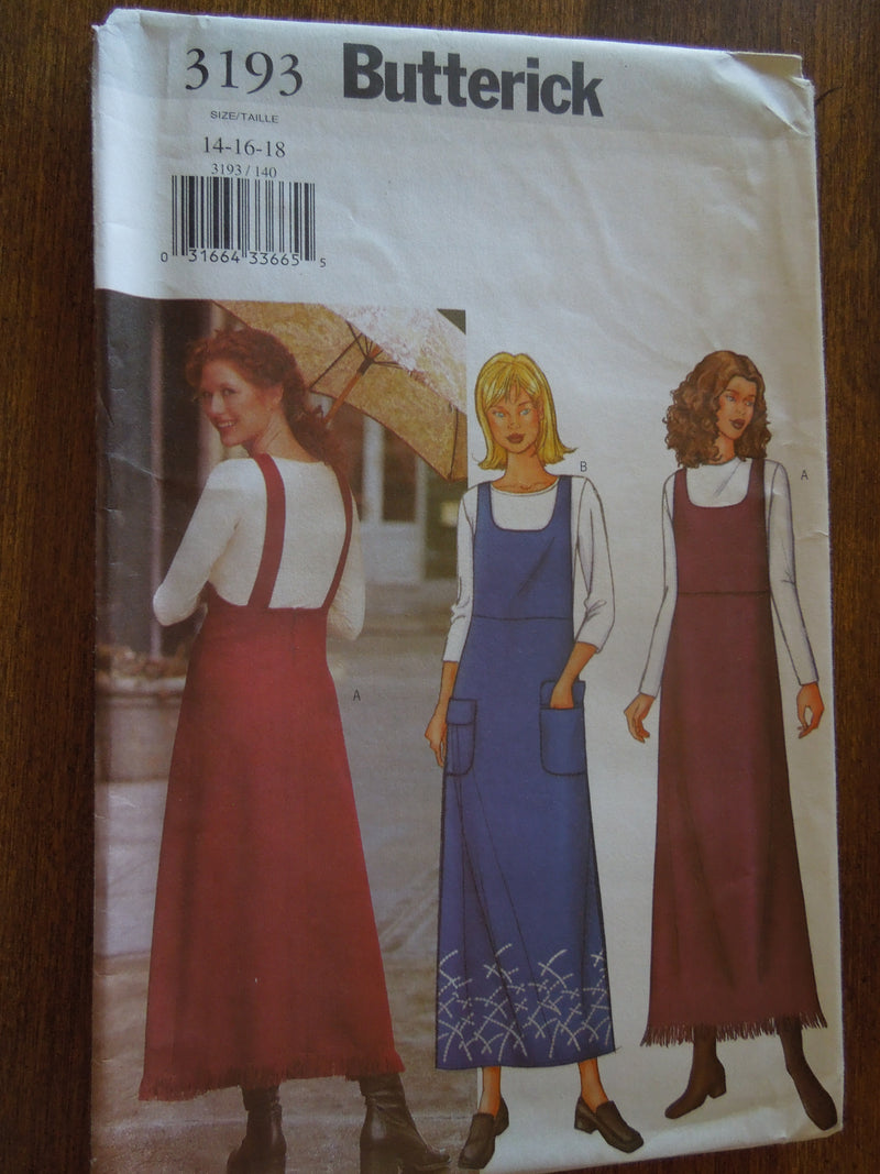 Butterick 3193, Misses, Jumpers, Sizes 14 to 18,  UNCUT sewing pattern