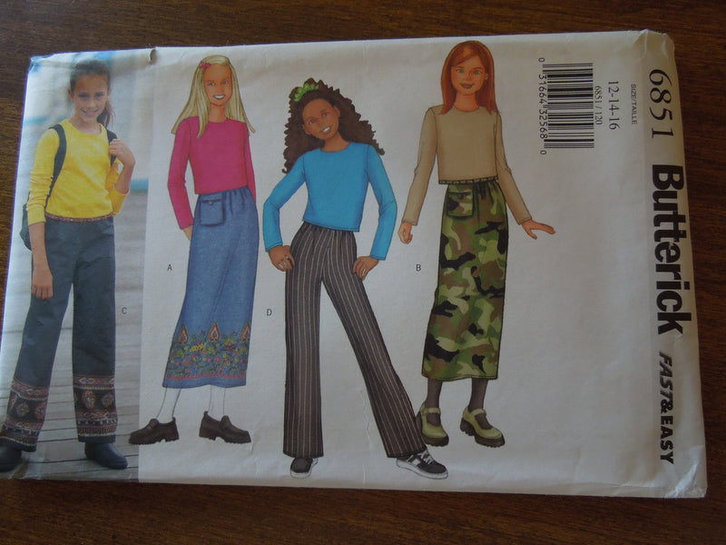 Butterick 6851, Childrens, Separates, UNCUT sewing pattern