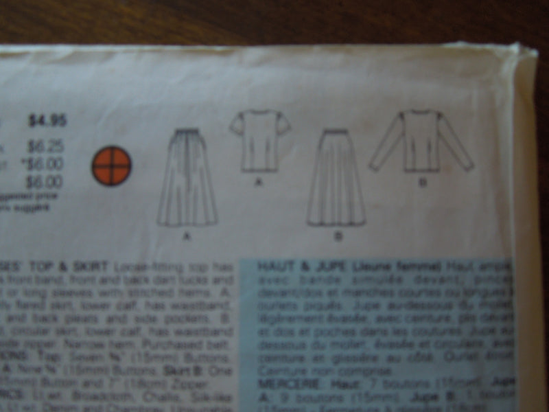 Butterick 3795, Misses, Tops, Skirts, UNCUT sewing pattern