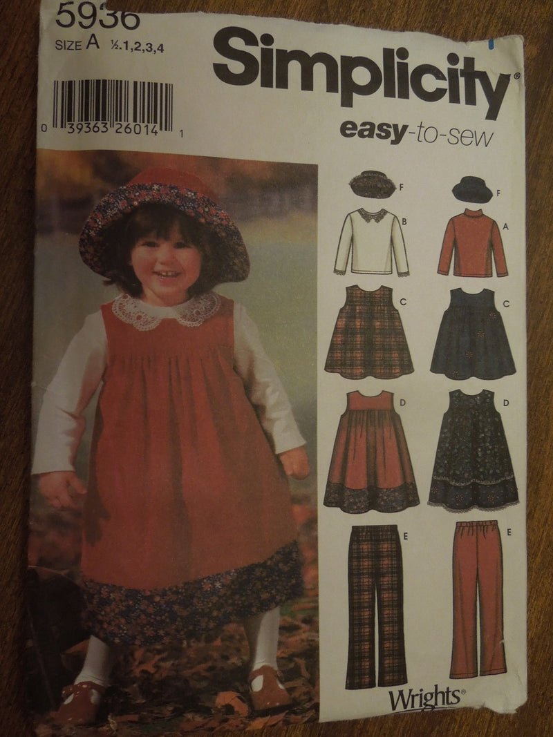 Simplicity 5936, Girls, Separates, Hats, UNCUT sewing pattern
