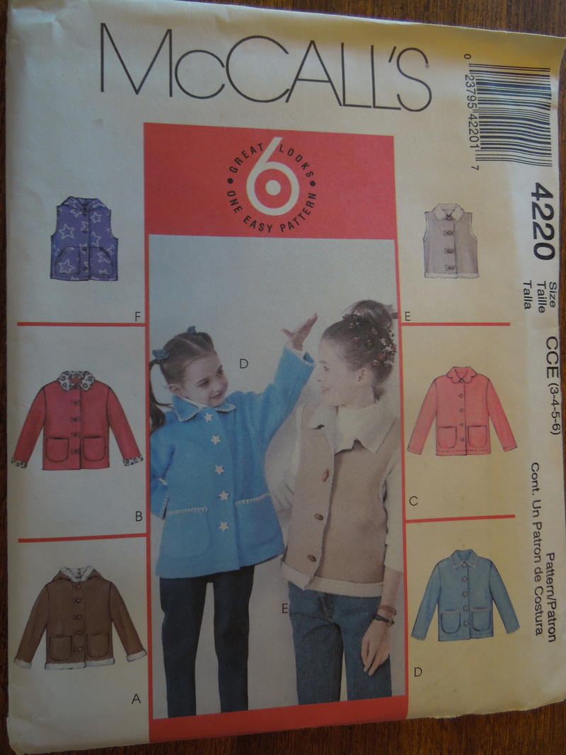McCalls 7220, Girls, Jackets, Vests, UNCUT sewing pattern