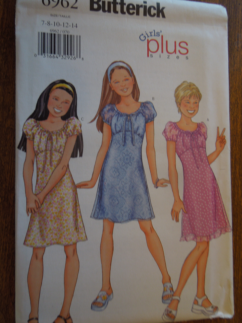 Butterick 6962, Girls, Dresses, Girls Plus Sizes, UNCUT sewing pattern