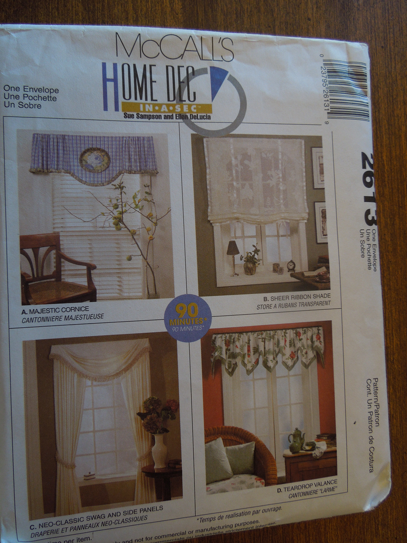McCalls 2613, Window Treatments, Curtains, Home Decor,  UNCUT sewing patterns