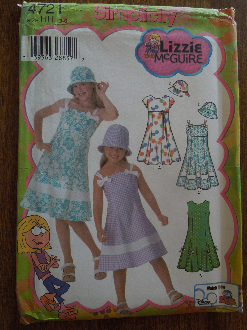 Simplicity 4721, Girls, Dresses, Hats, Sizes 3 to 6, UNCUT sewing pattern