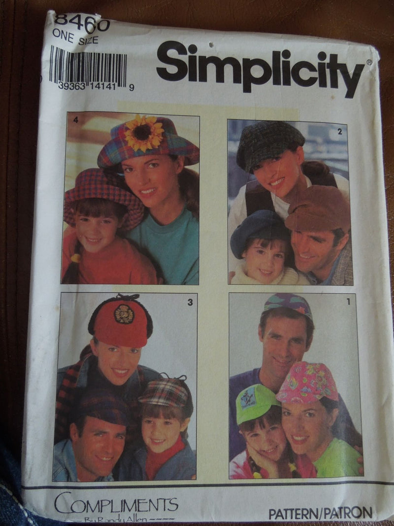 Simplicity 8460, hats, caps,  for everyone, Uncut Sewing Pattern