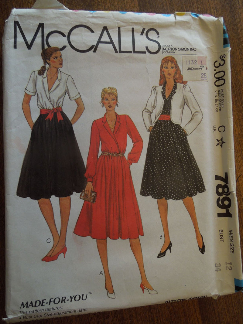 McCalls 7891, Misses, Dresses, Jackets, Uncut Sewing Pattern,