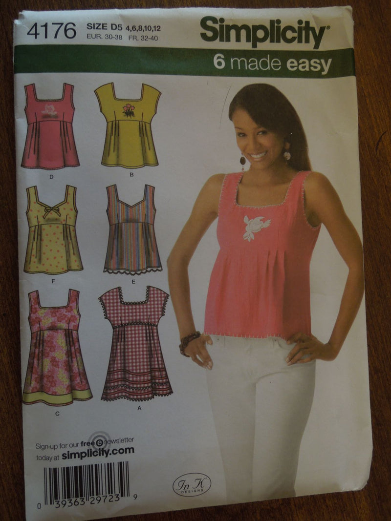Simplicity 4176, Misses Tops, Uncut Sewing Pattern, Sizes 4 to 12