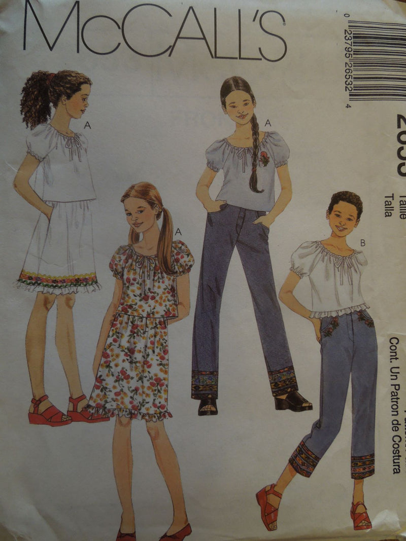 McCalls 2653, Girls Tops, Pants, Skirts, Uncut Sewing Pattern