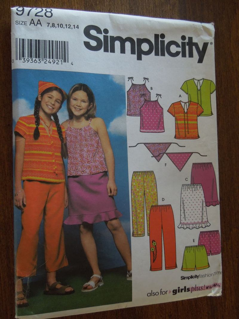 Simplicity 9728, Girls, Separates, Sewing Pattern, Sale