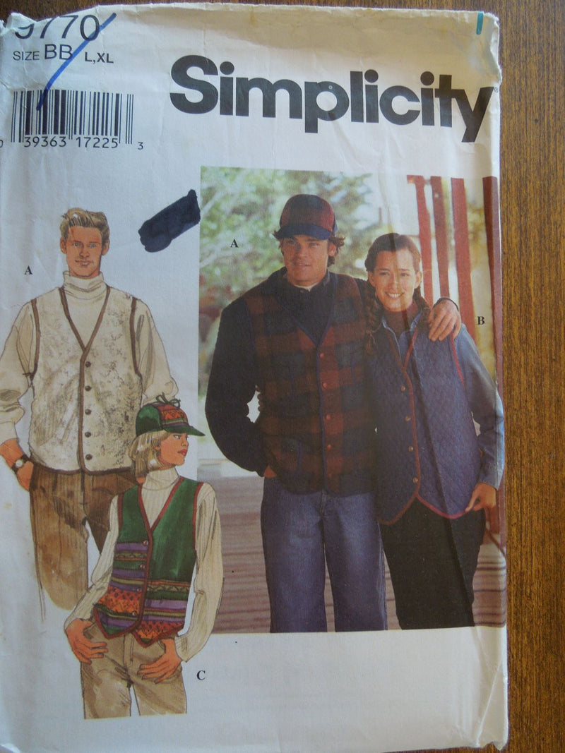 Simplicity 9770, Mens, Womens, Hats, Vests, Uncut Sewing Pattern