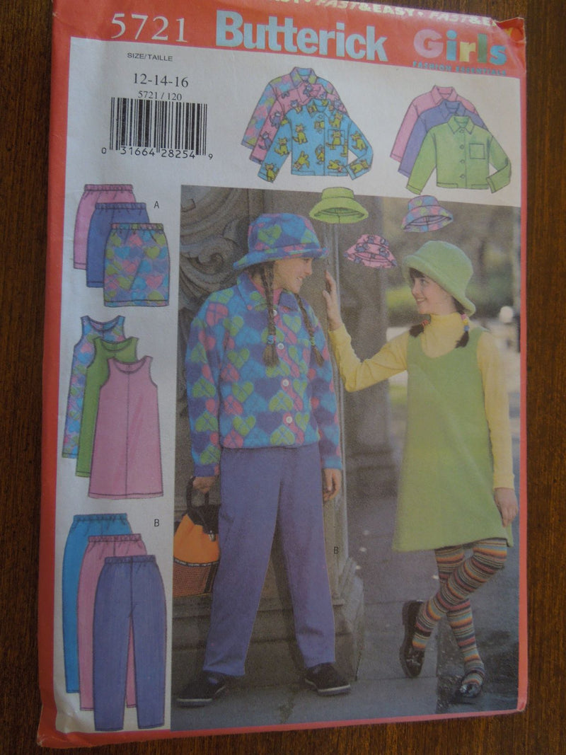Butterick 5721, Girls, Separates, Hats, Uncut Sewing Pattern, sizes 12-16