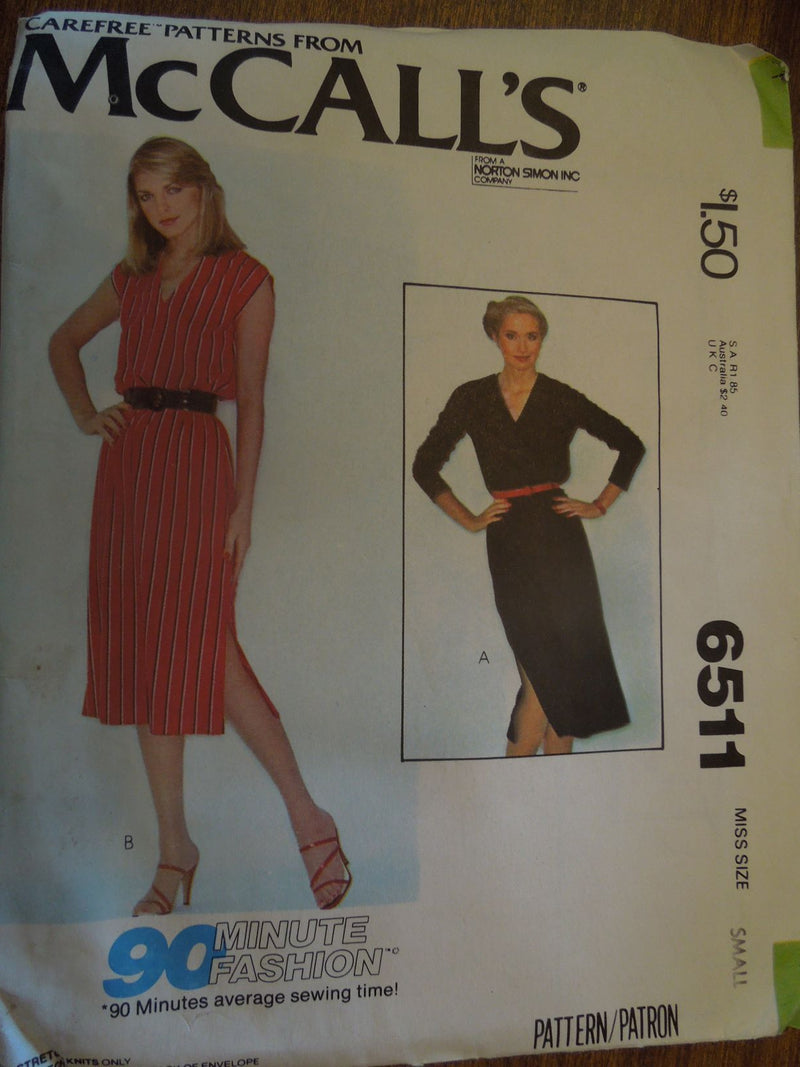 McCalls 6511, misses, dress, pullover, stretch knit, Sewing Pattern, sale