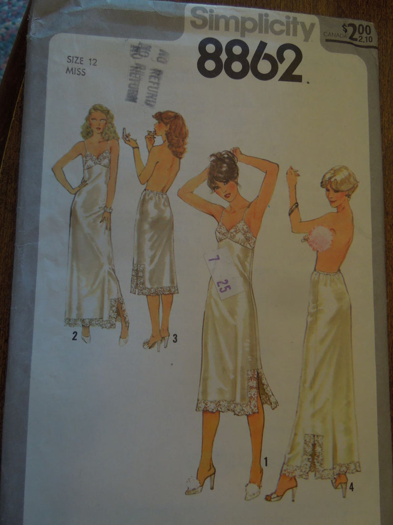 Simplicity 8862, misses, slips, Uncut Sewing Pattern, size 12