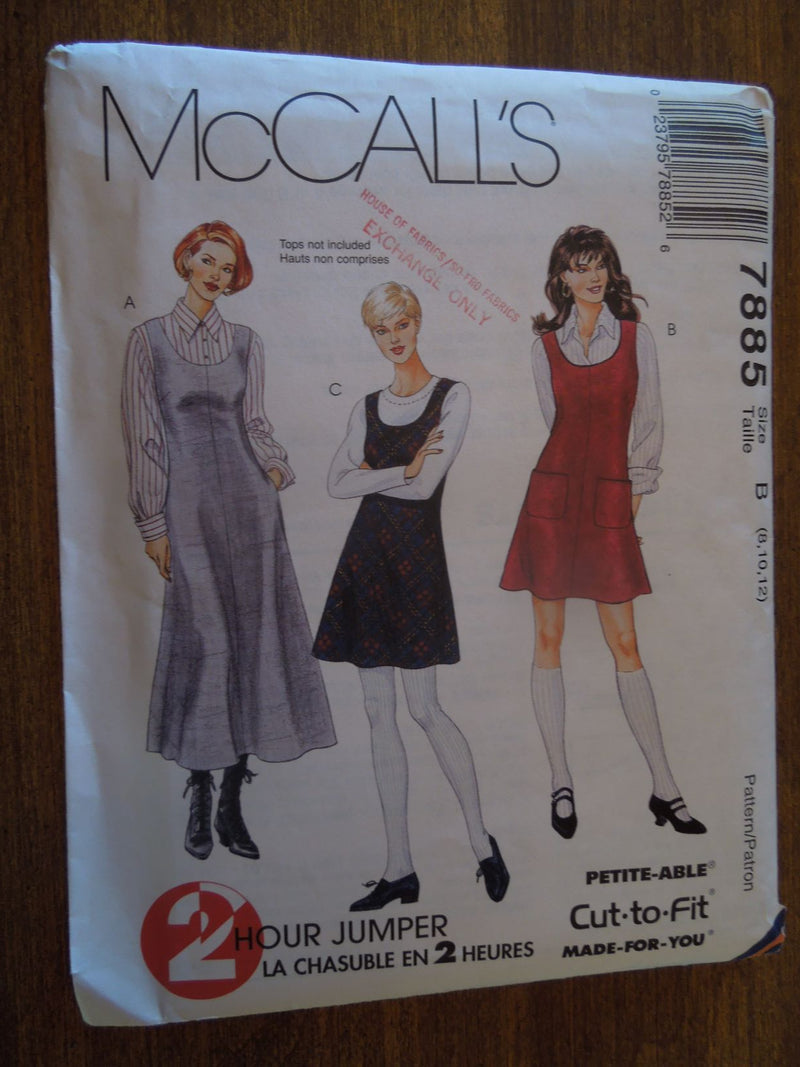 McCalls 7885, Misses, Dresses, Jumpers, Petite, Uncut Sewing Pattern