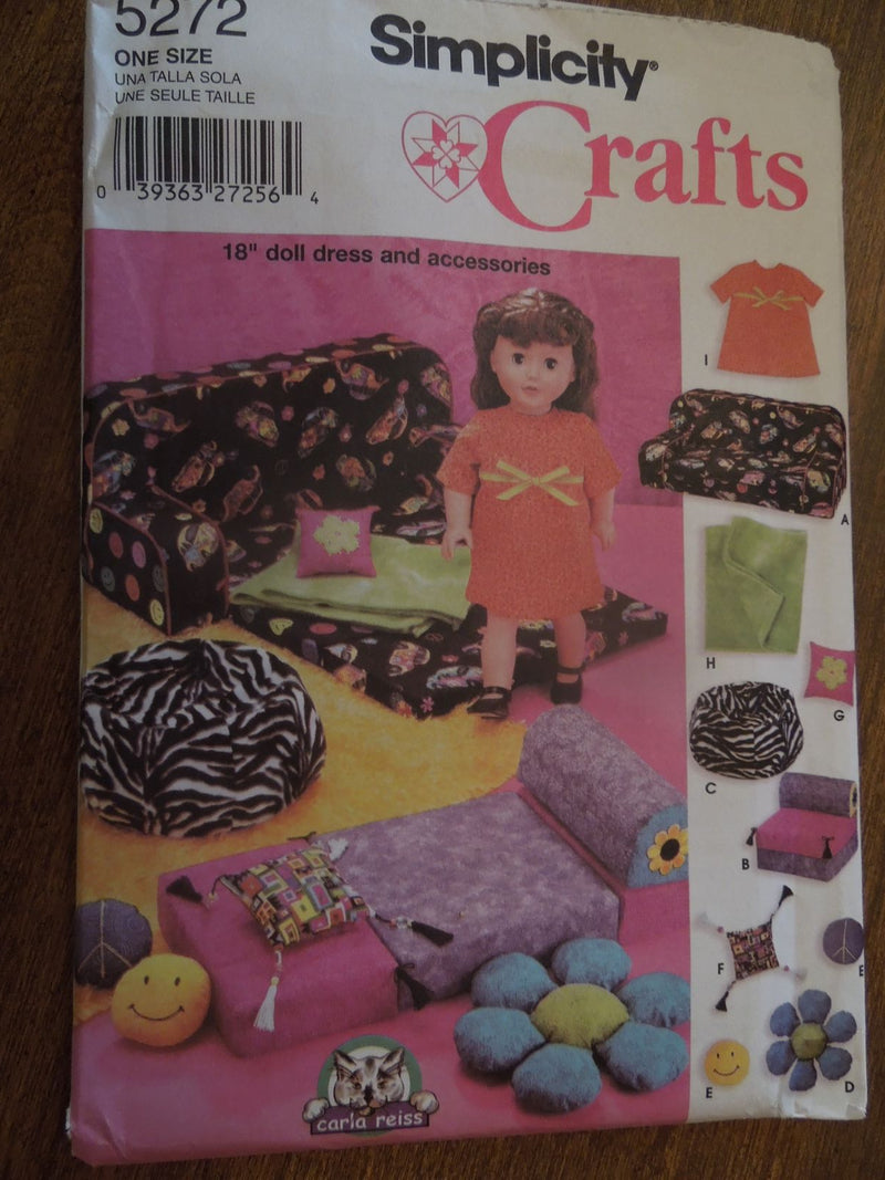 Simplicity 5272, doll accessories, doll clothing, crafts, Uncut Sewing Pattern