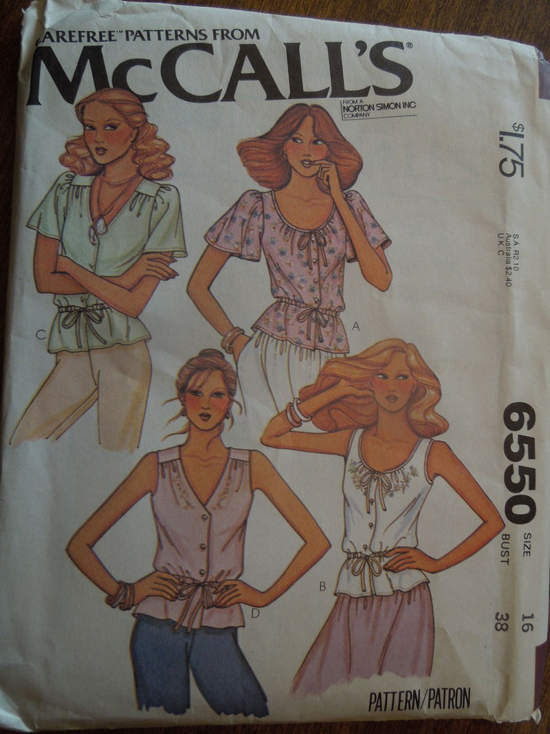 McCalls 6550, Misses,  Blouse, Uncut Sewing Pattern