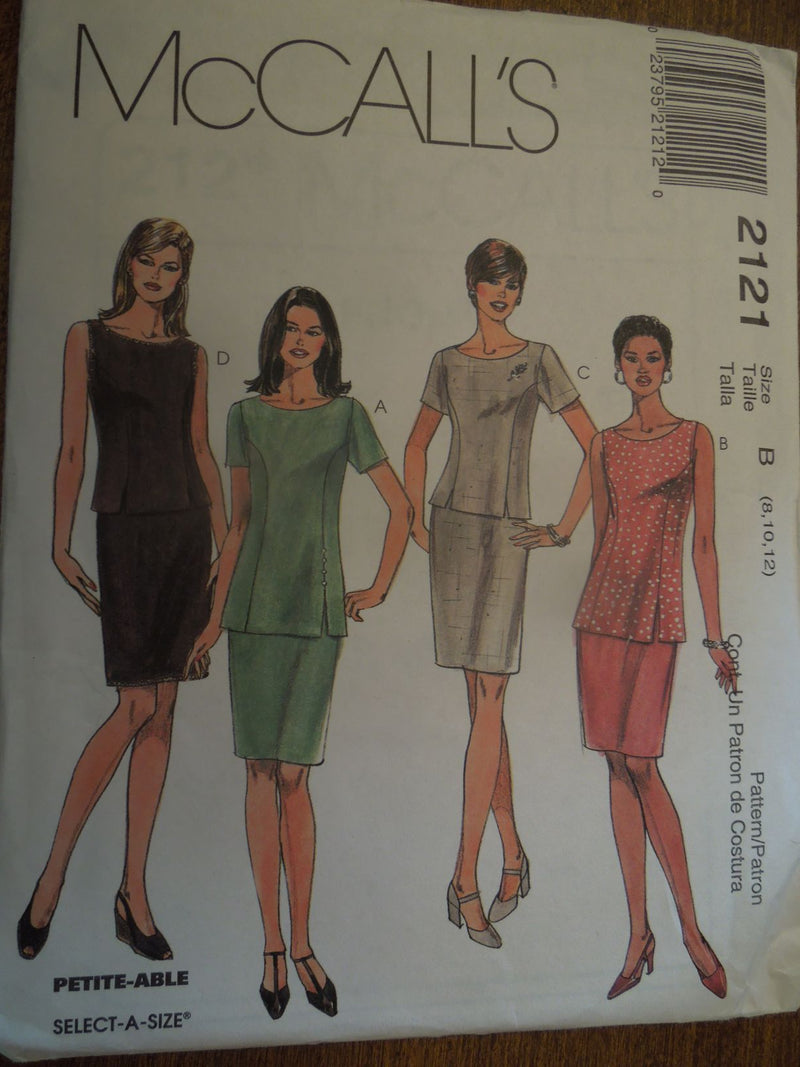 McCalls 2121, Misses, Tops, Skirts, Petite,  Uncut Sewing Pattern