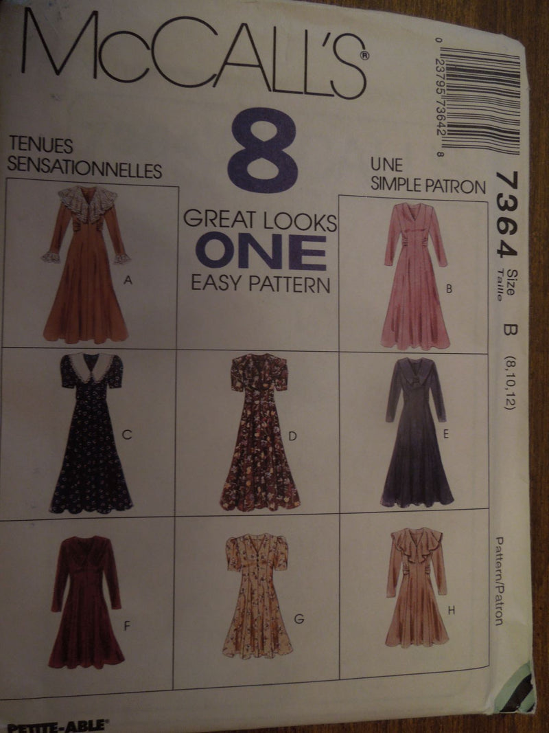 McCalls 7364, Misses, Dresses, Sz Varies, Uncut Sewing Pattern