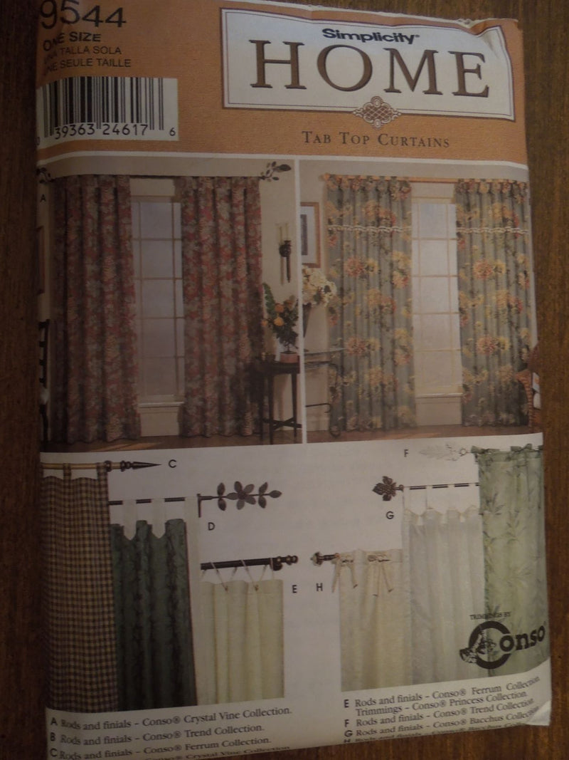 Simplicity 9544, Window Treatments, Tab Top Curtains, Uncut Sewing Pattern