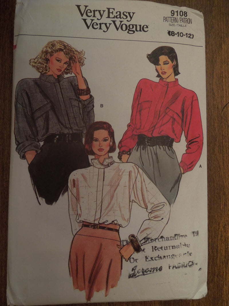 Vogue 9108, Misses, Blouses, Uncut Sewing Pattern