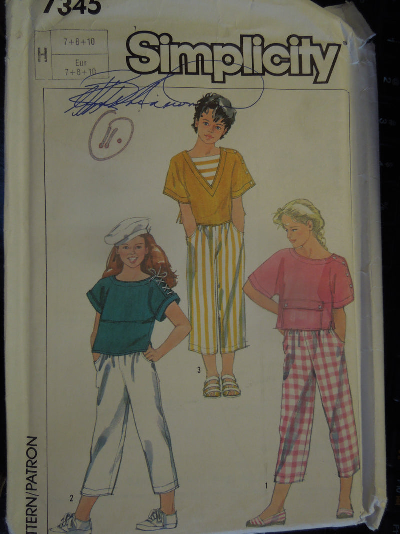 Simplicity 7345, Childrens, Tops, Pants, UNCUT sewing pattern,