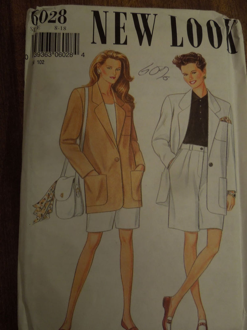 New Look 6028, Misses, Shorts, Lined Jackets, Uncut Sewing Pattern