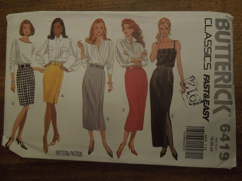 Butterick 6419, Misses, Skirts, Sz Varies, Uncut Sewing Pattern