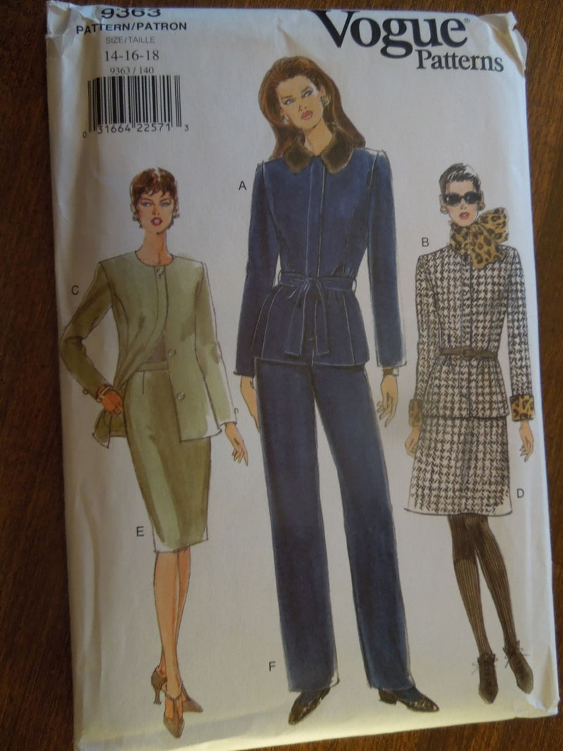 Vogue 9363, Misses Jackets, Skirts, Pants, Uncut Sewing Pattern