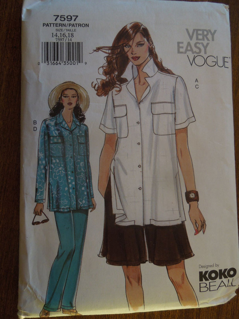 Vogue 7597, Misses Shirts, Shorts, Pants, Sz Varies, Uncut Sewing Pattern