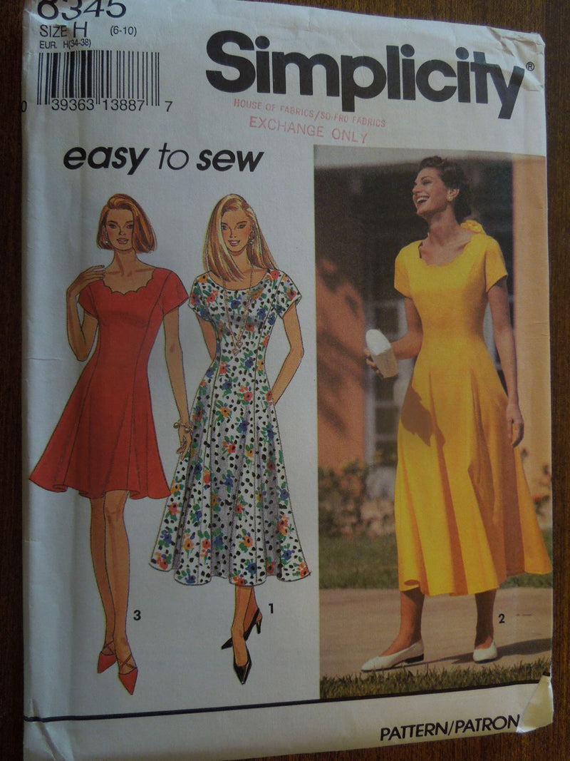 Simplicity 8345, Misses Dresses, Petite, Uncut Sewing Pattern